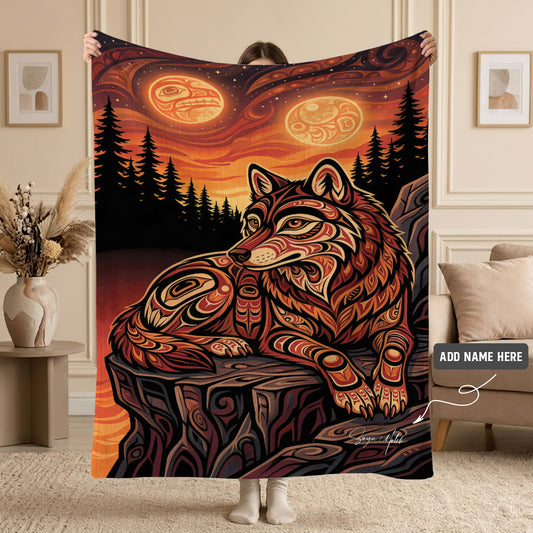 Moonlit Wolf Guardian Personalized Premium Blanket