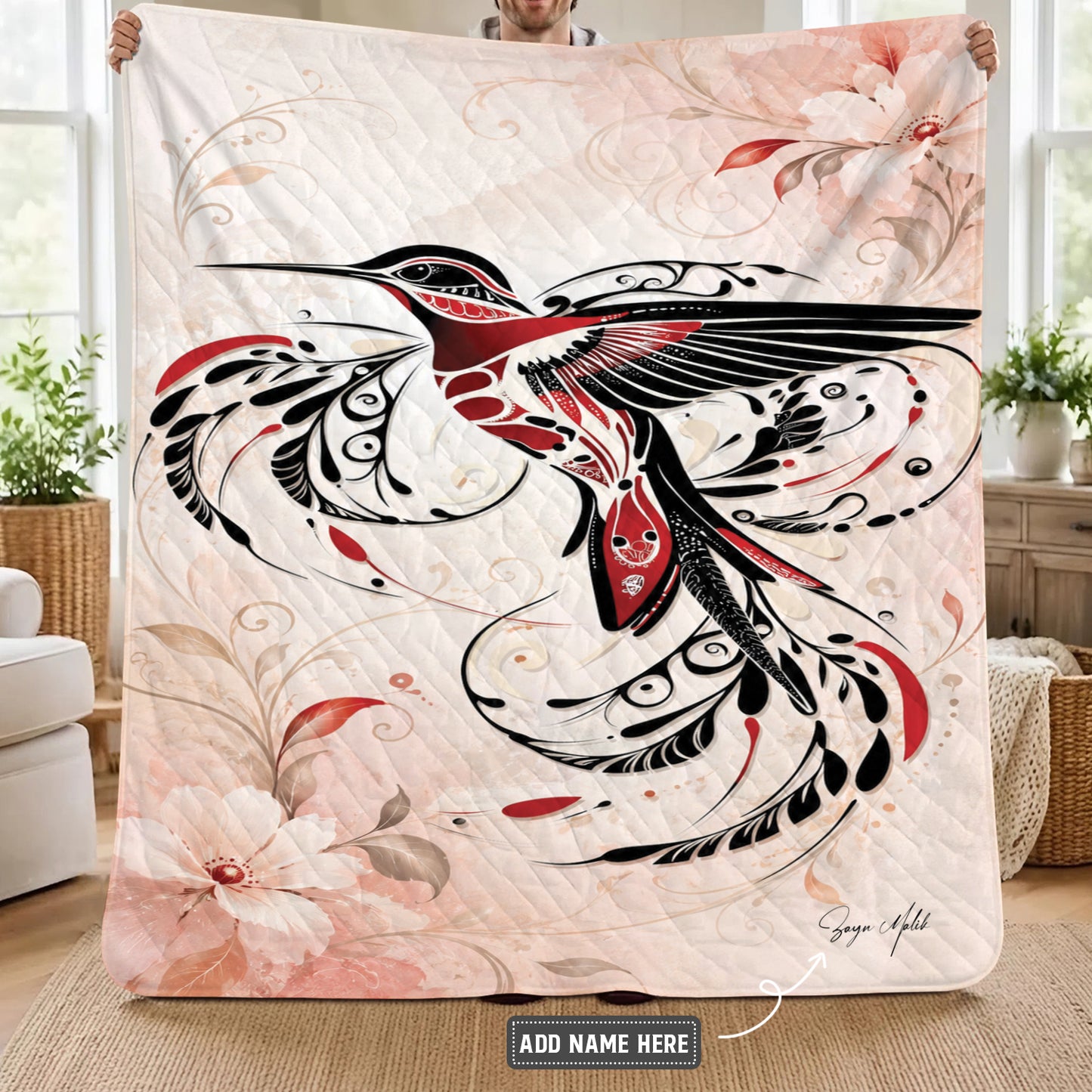 Crimson Hummingbird Flight Personalized Premium Blanket