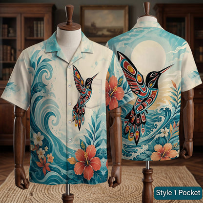 Native Hummingbird Haida Pattern Hawaiian Shirt for Adults & Kids