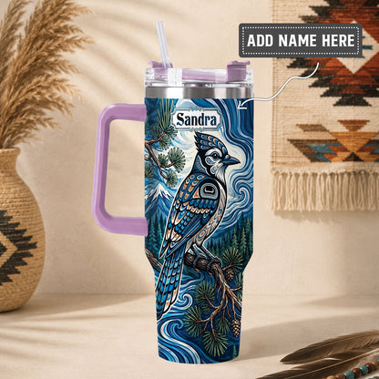 Blue Jay Forest Whispers Personalized Tumbler