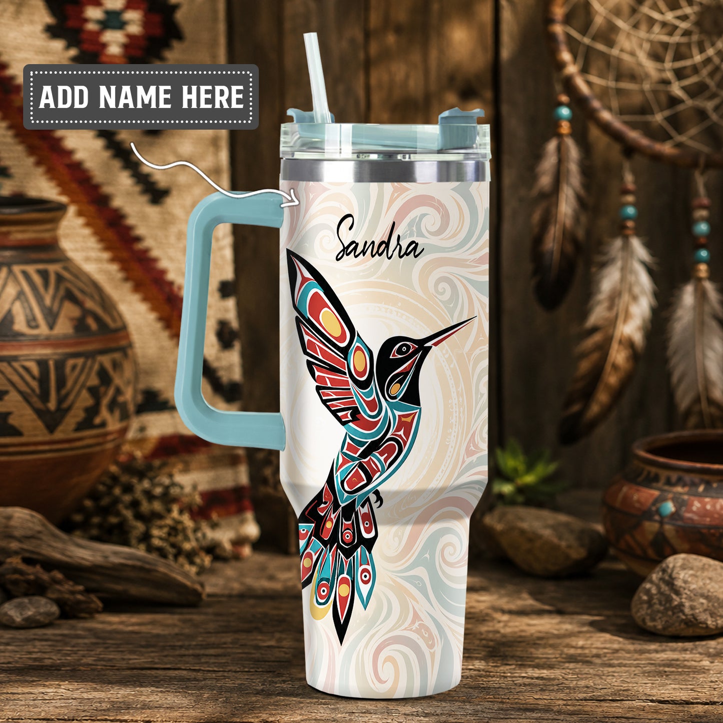 Crimson Hummingbird Grace Personalized Tumbler