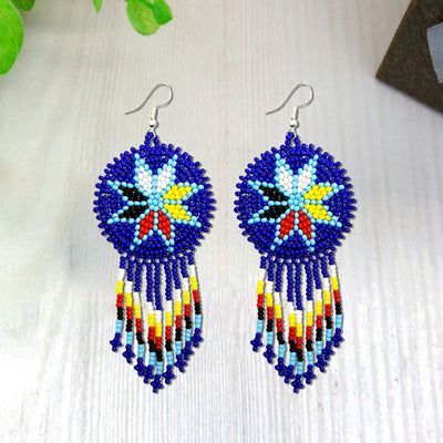 SALE 50% OFF - Blue 4 Directions Flower Round Beaded Handmade Earrings For Women