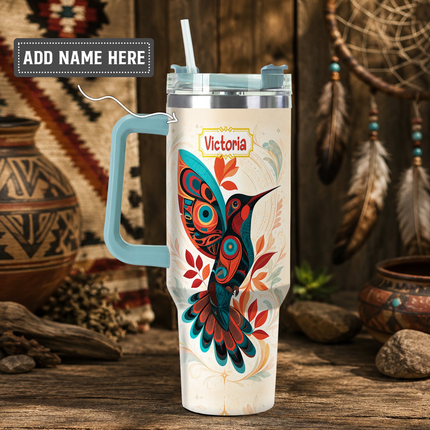 Hummingbird Ember Bloom Personalized Tumbler