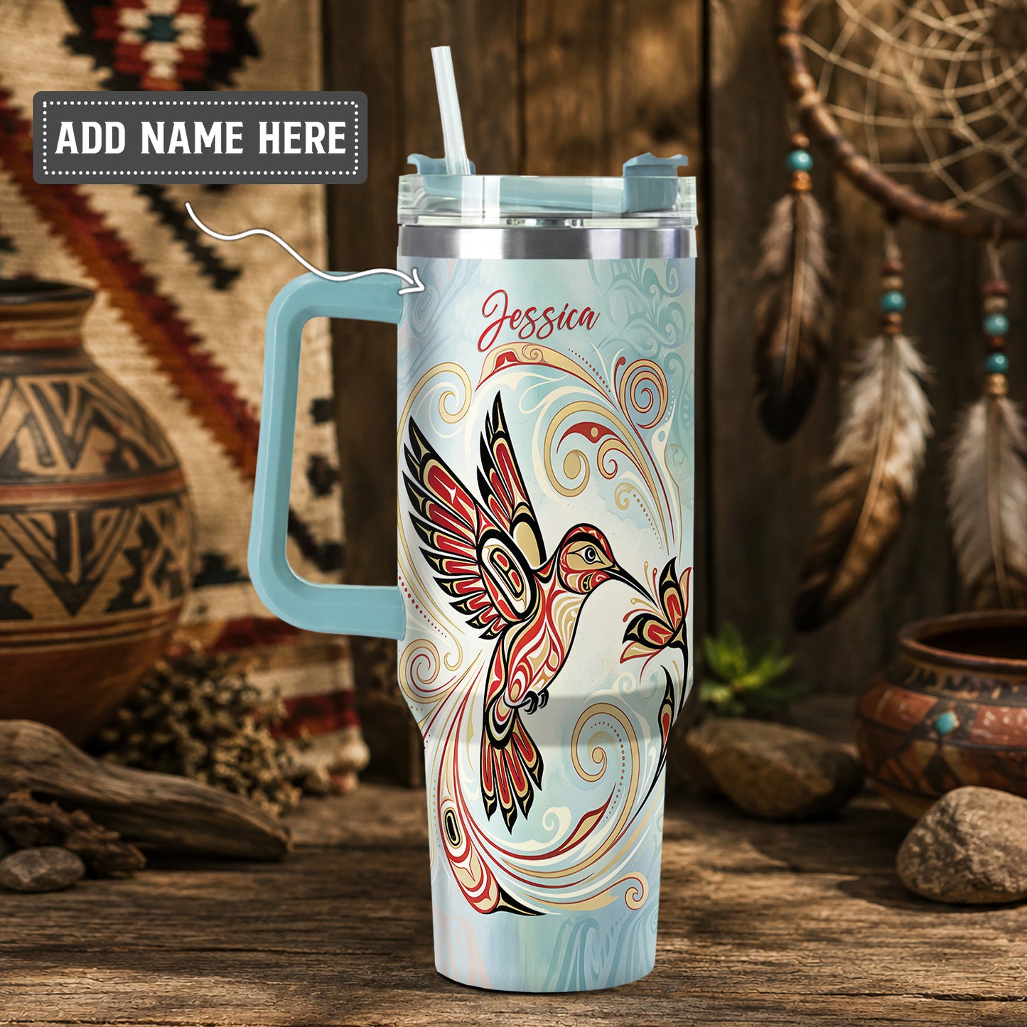 Crimson Hummingbird Elegance Personalized Tumbler