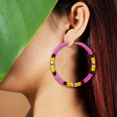SALE 50% OFF - 3 inch Hoop Round Pattern Beaded Handmade Earrings For Women