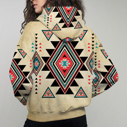 Native Geometric Print Hoodie – Desert Tones & Tribal Vibes