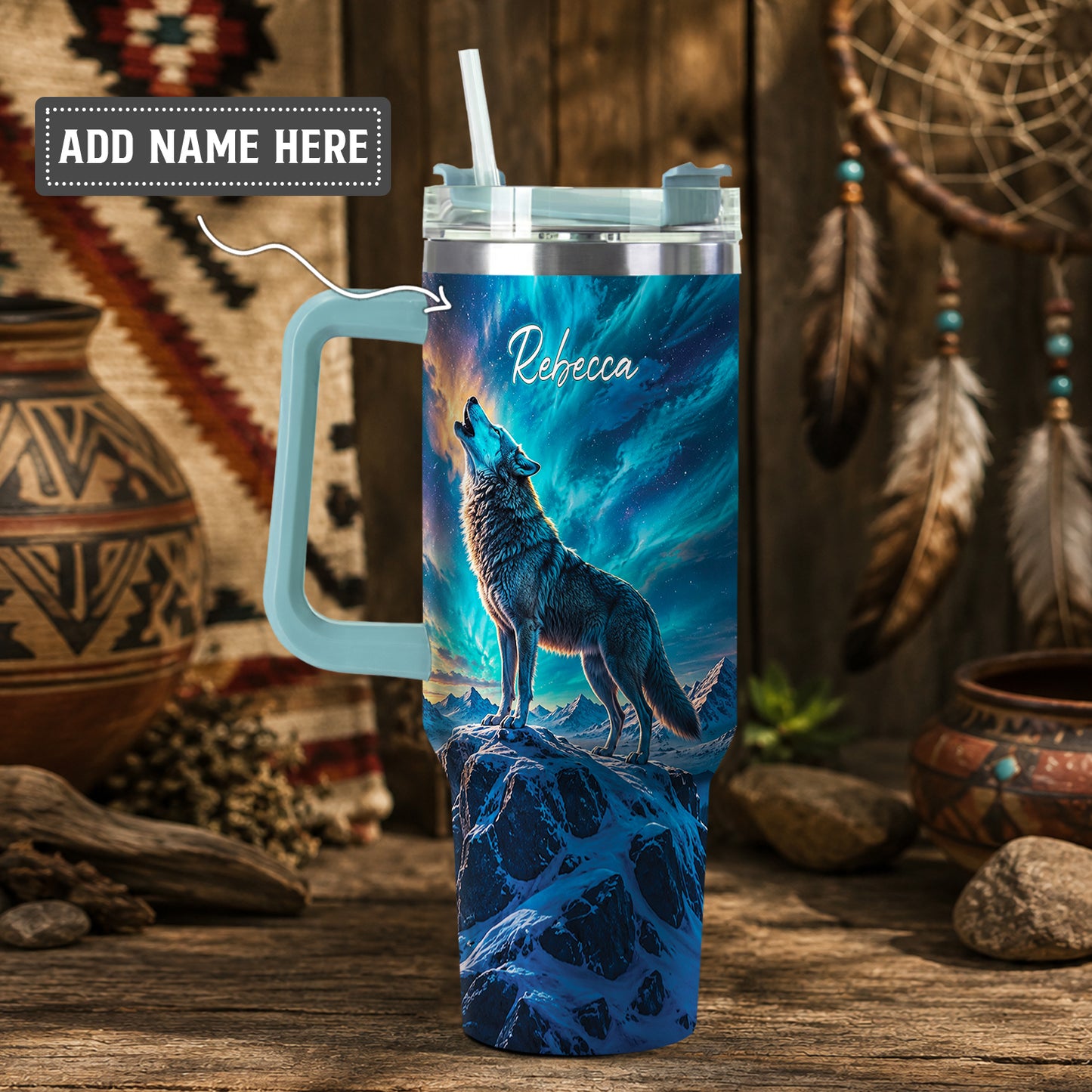 Celestial Wolf Howl Personalized Tumbler