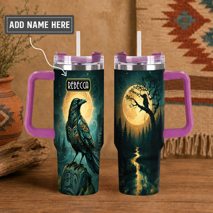 Raven Midnight Forest Personalized Tumbler