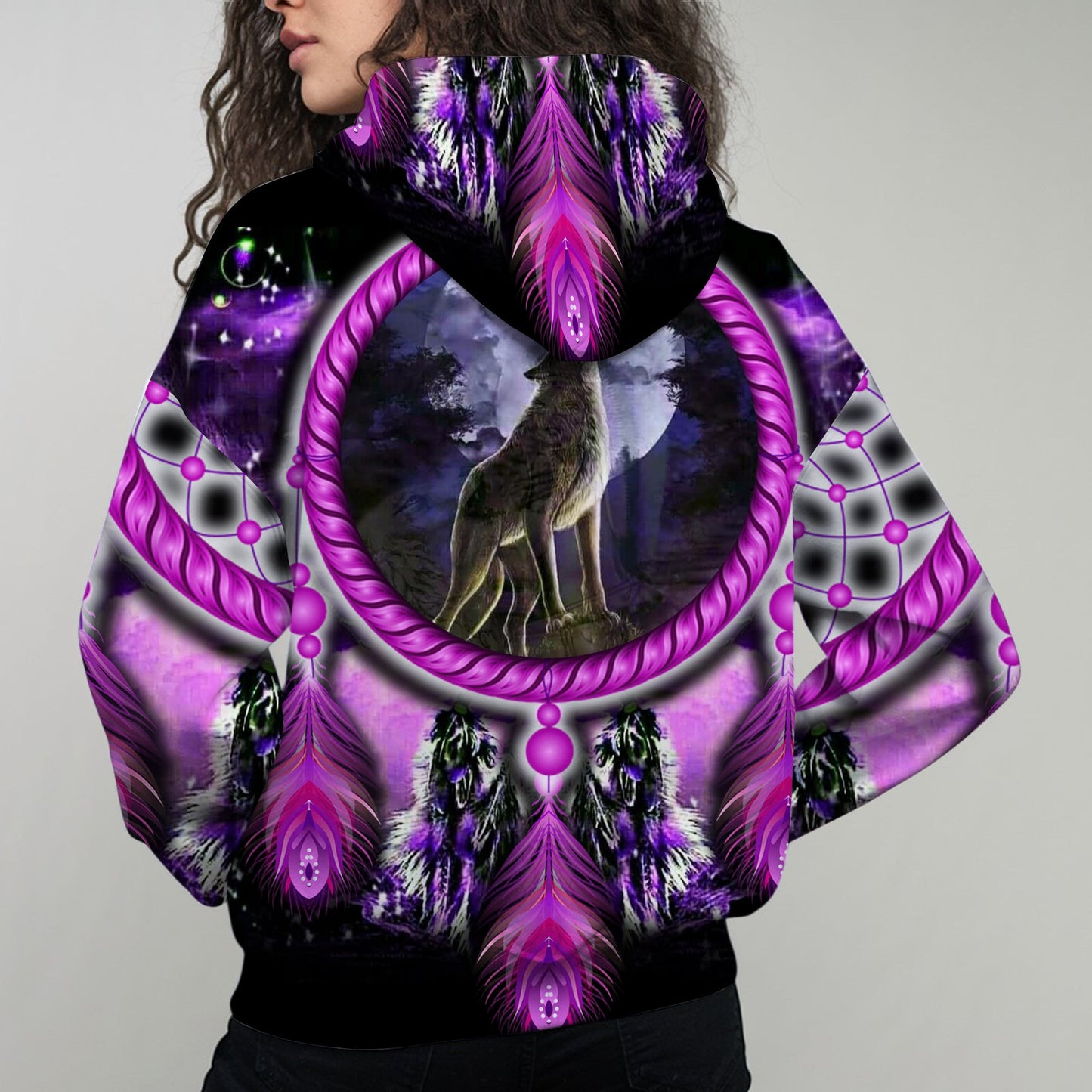 Wolf Dreamcatcher Hoodie – Purple Tribal Moon Howl Design