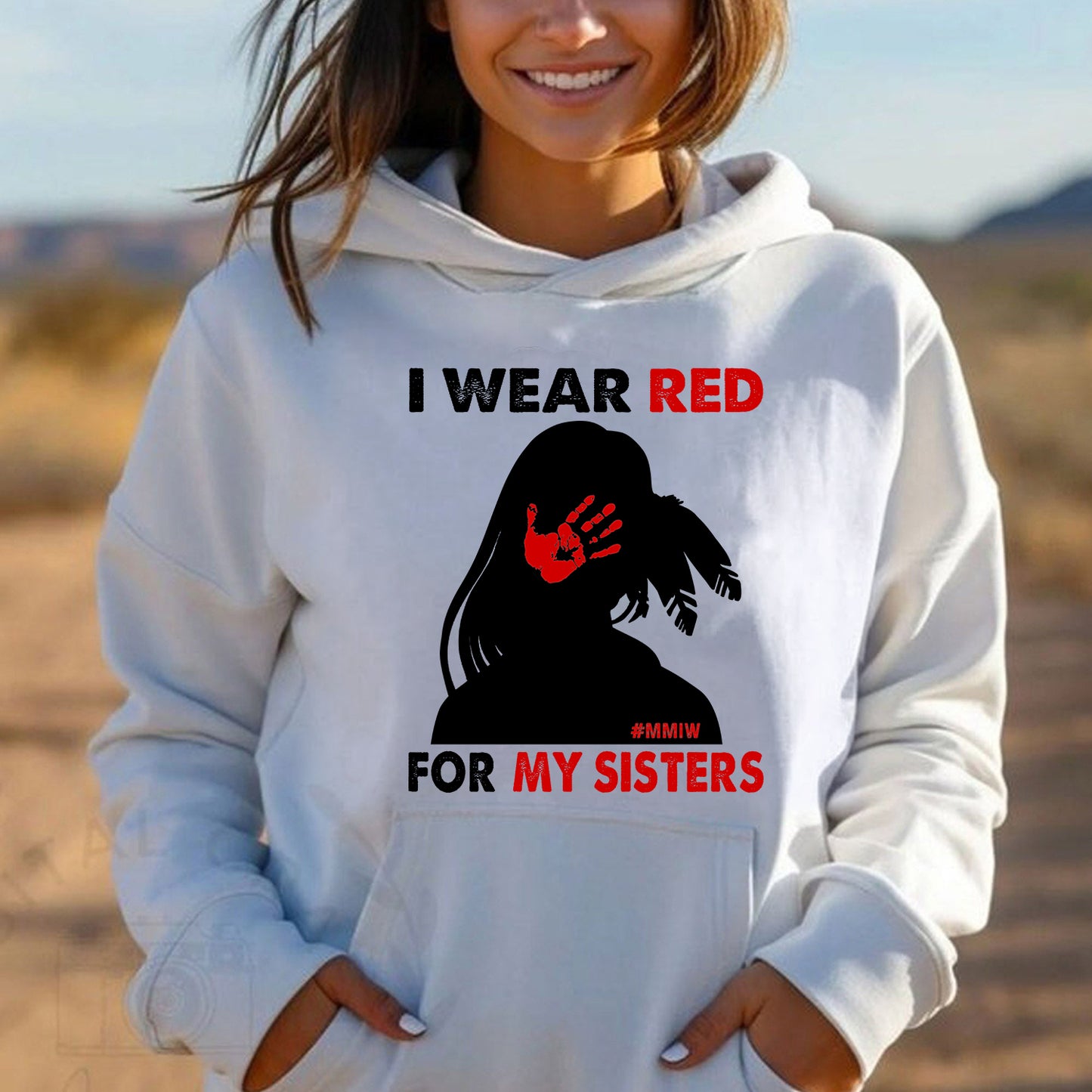 MMIW I Wear Red For My Sister, No More Stolen Sisters Red Hand Unisex T-Shirt/Hoodie/Sweatshirt
