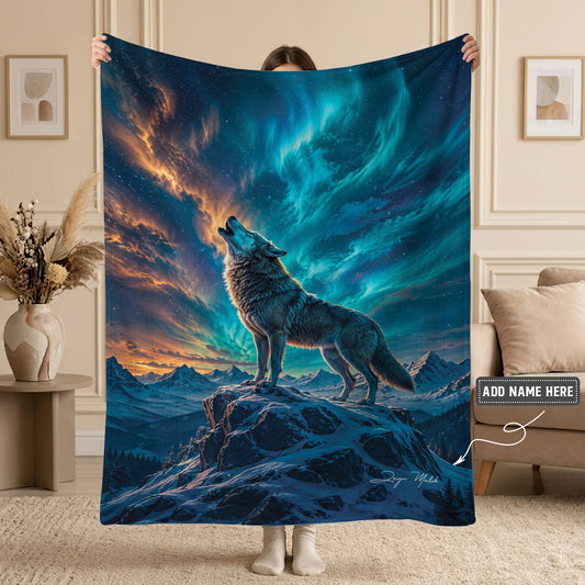 Celestial Wolf Howl Personalized Premium Blanket