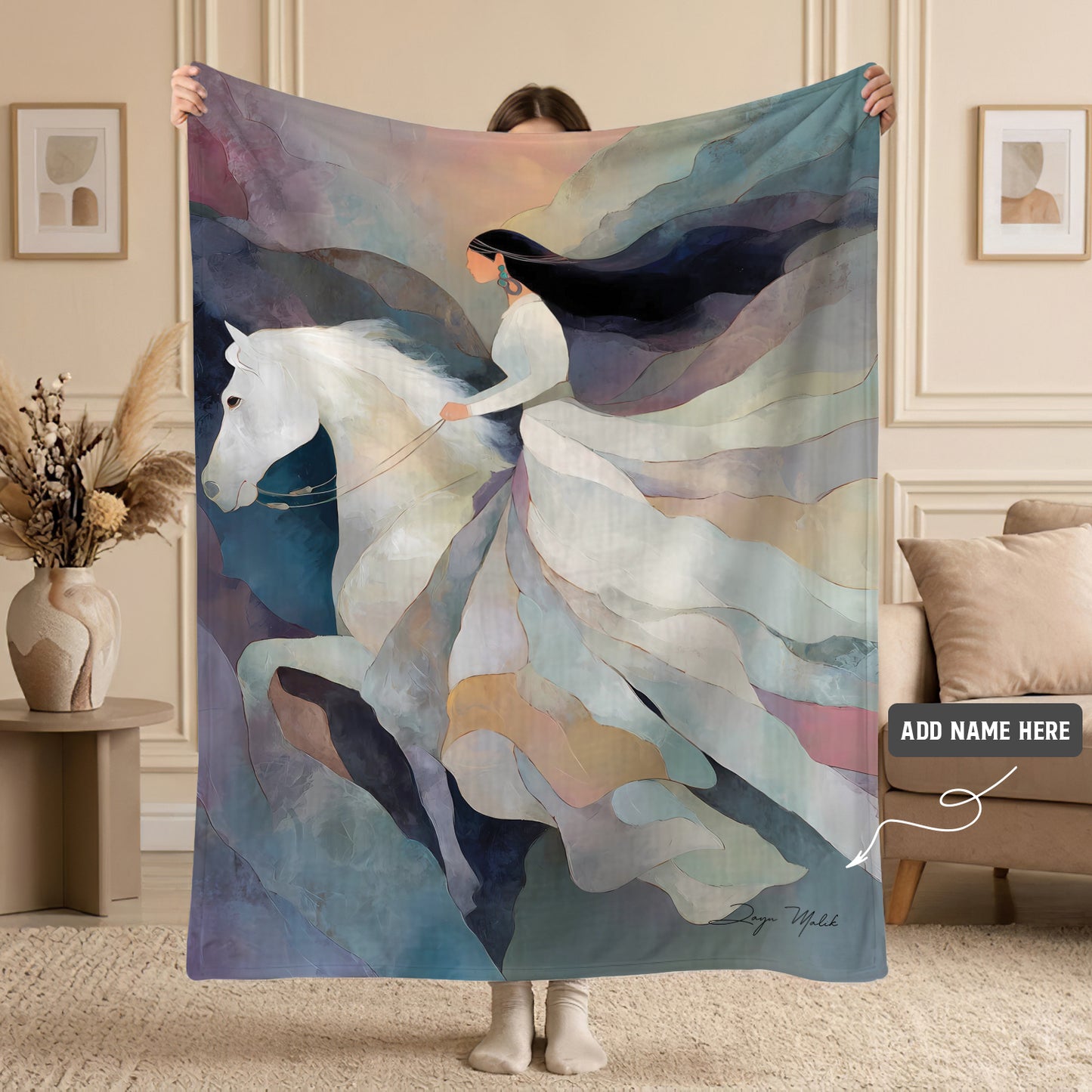 Ivory Horse Harmony Personalized Premium Blanket
