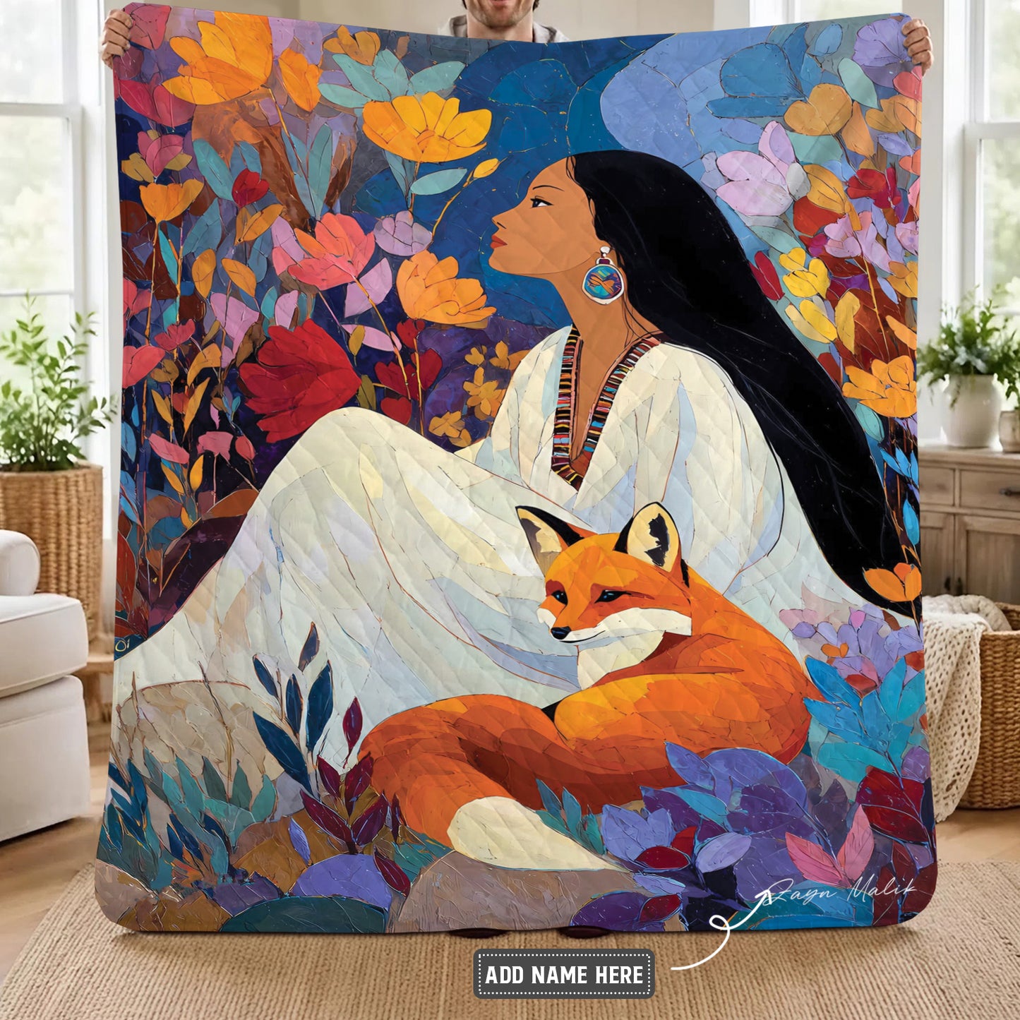 Autumn Fox Woman Personalized Premium Blanket