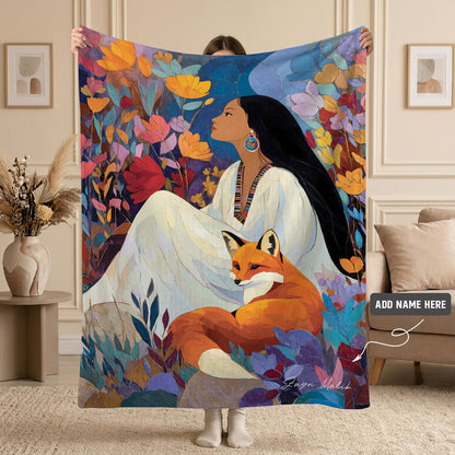 Autumn Fox Woman Personalized Premium Blanket