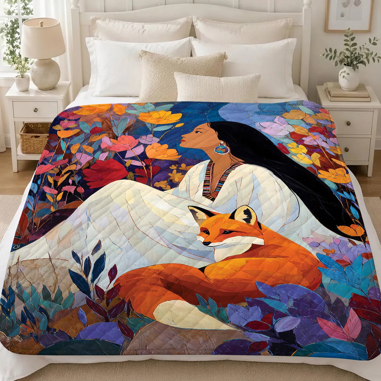Autumn Fox Woman Personalized Premium Blanket