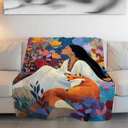 Autumn Fox Woman Personalized Premium Blanket