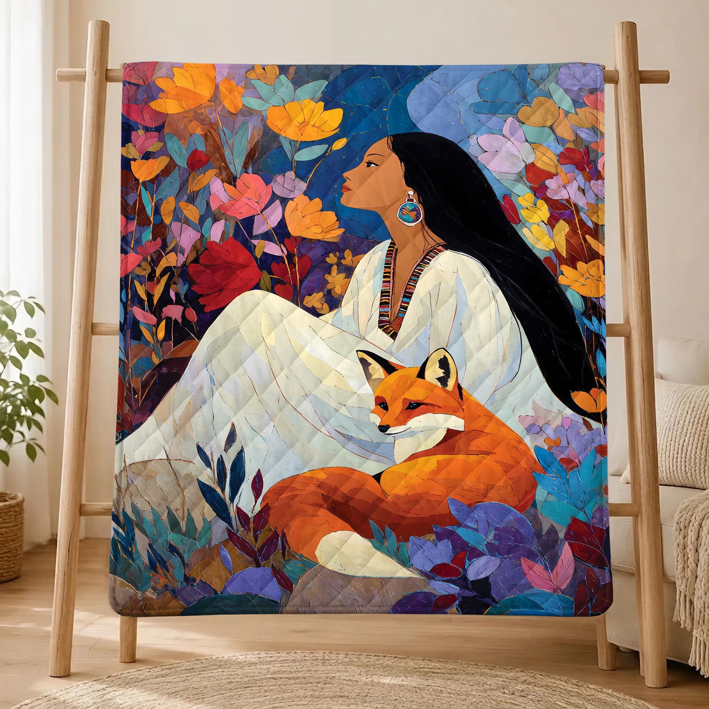 Autumn Fox Woman Personalized Premium Blanket