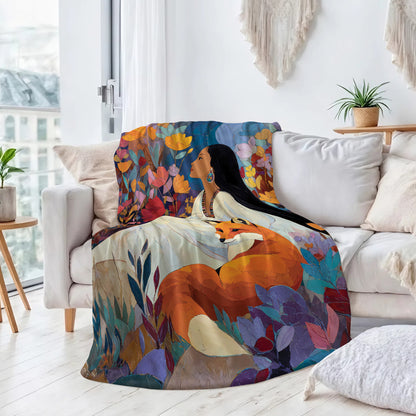 Autumn Fox Woman Personalized Premium Blanket