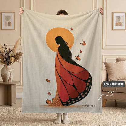 Amber Butterfly Woman Personalized Premium Blanket