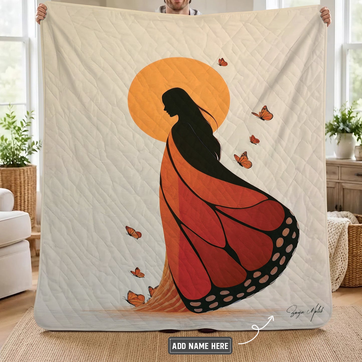 Amber Butterfly Woman Personalized Premium Blanket