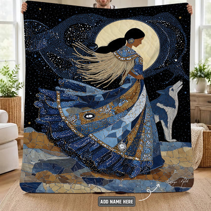 Moonlit Wolf Woman Personalized Premium Blanket