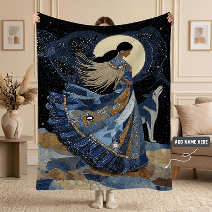 Moonlit Wolf Woman Personalized Premium Blanket