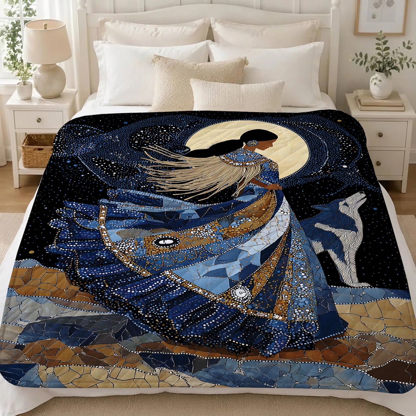 Moonlit Wolf Woman Personalized Premium Blanket