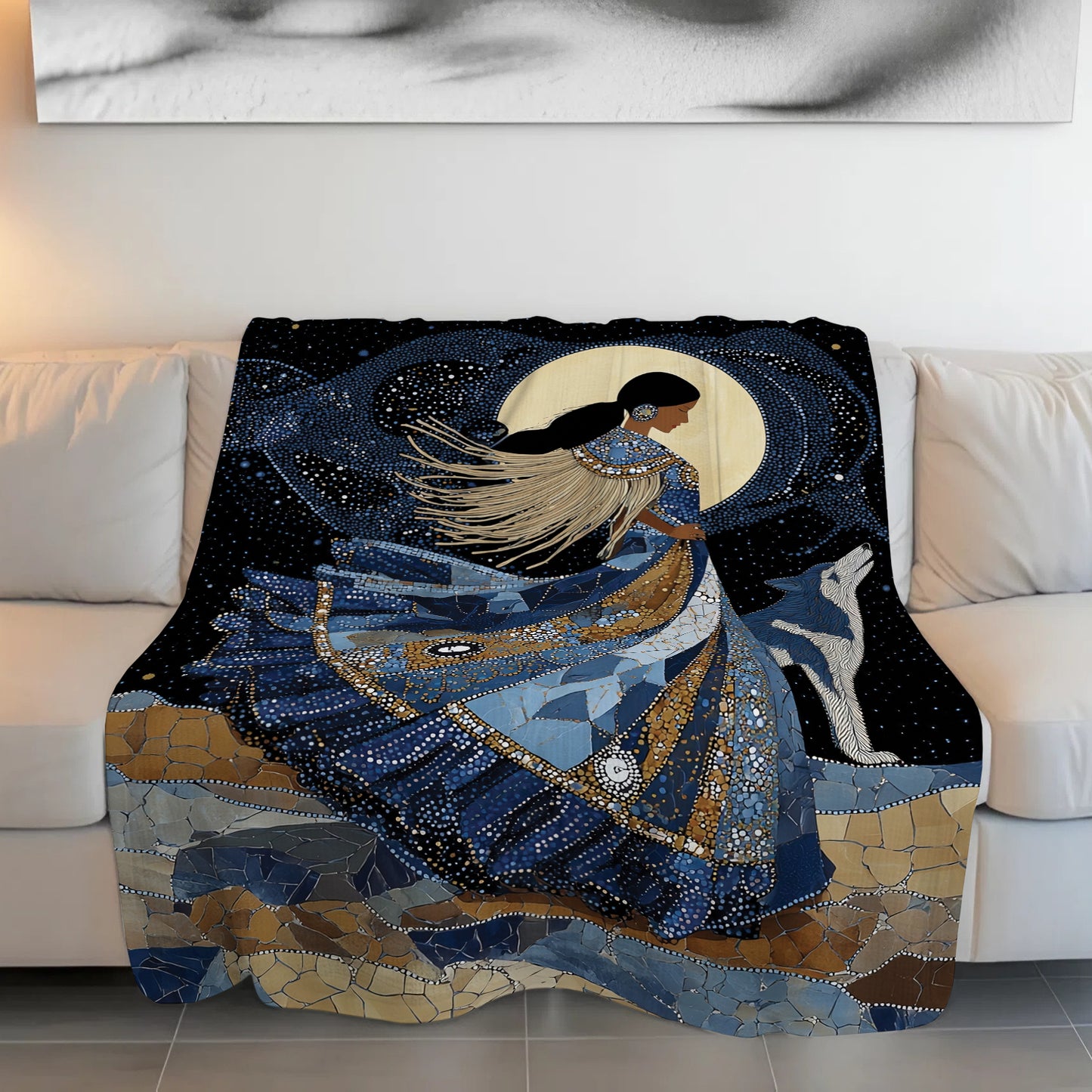Moonlit Wolf Woman Personalized Premium Blanket