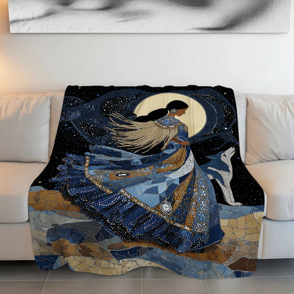 Moonlit Wolf Woman Personalized Premium Blanket