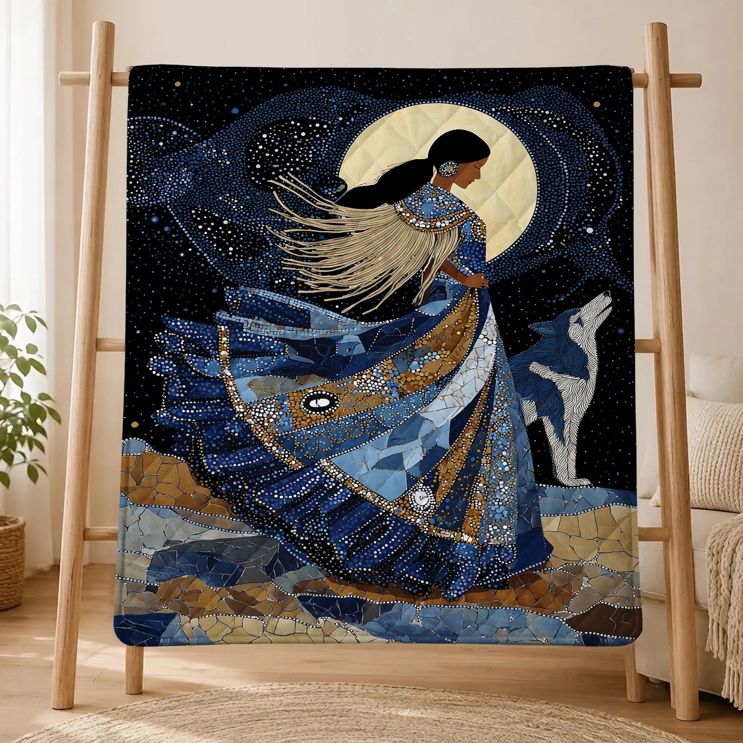 Moonlit Wolf Woman Personalized Premium Blanket