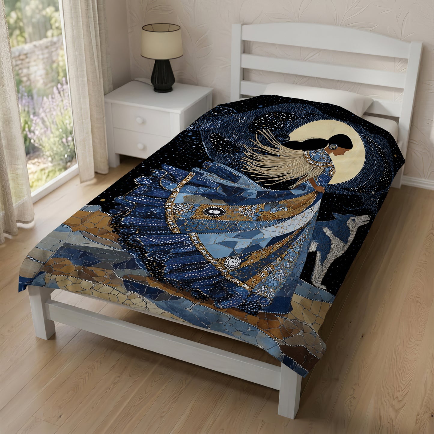 Moonlit Wolf Woman Personalized Premium Blanket