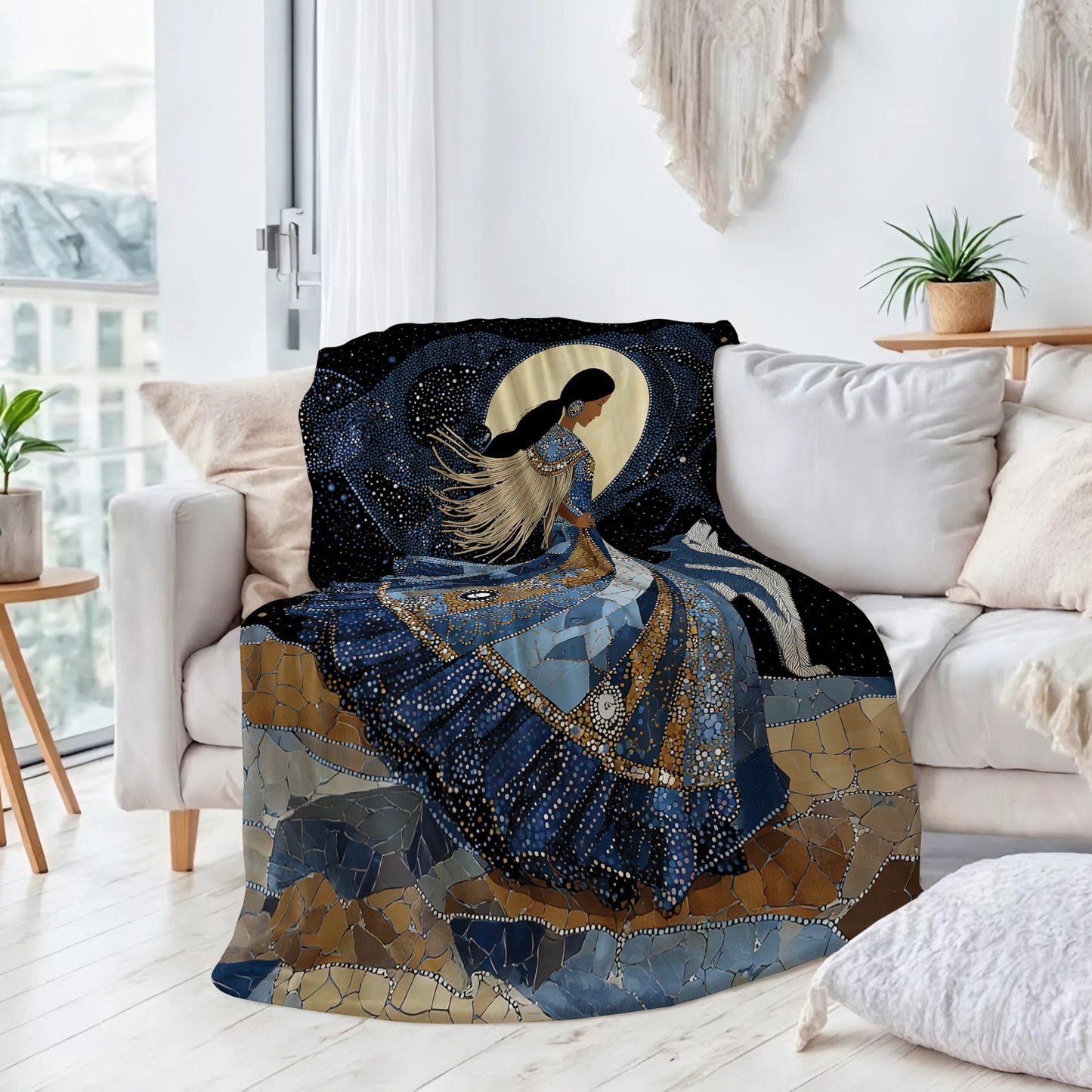 Moonlit Wolf Woman Personalized Premium Blanket