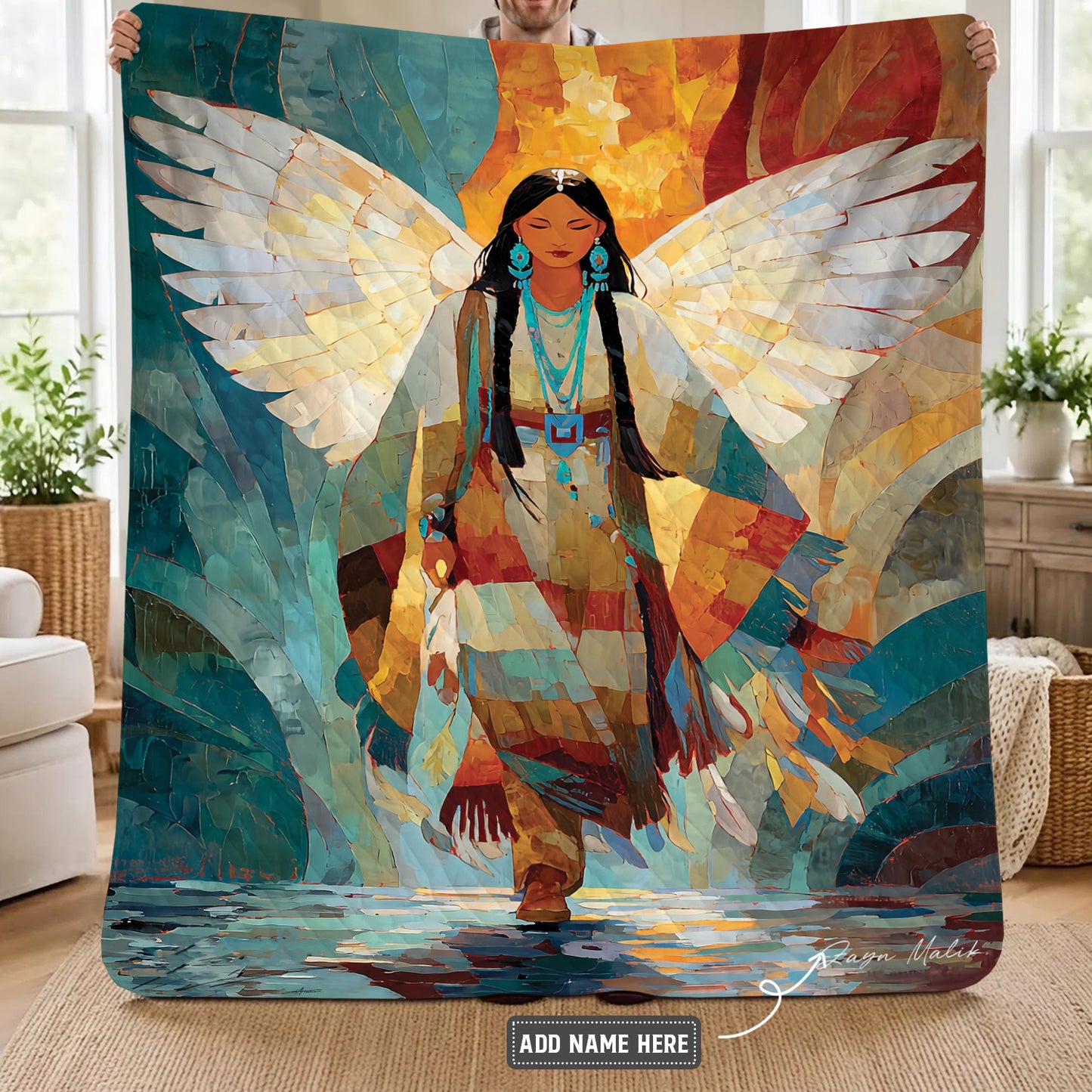 Radiant Feather Woman Personalized Premium Blanket
