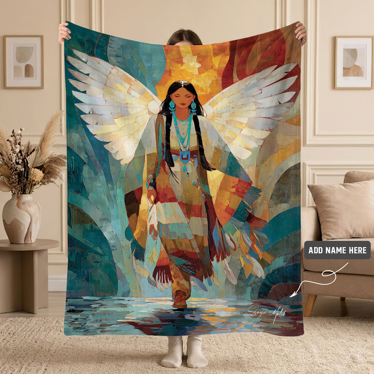 Radiant Feather Woman Personalized Premium Blanket