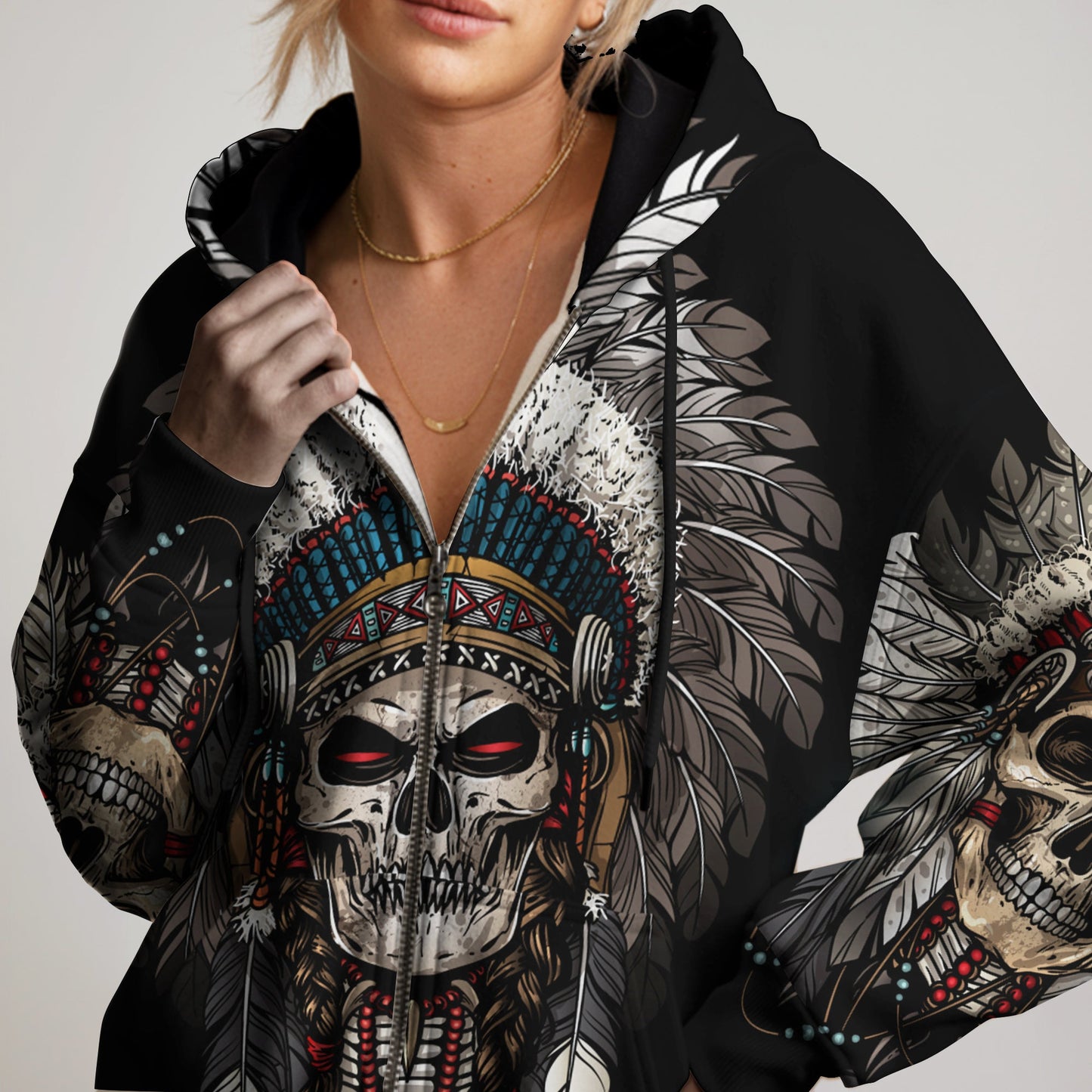 Warrior Skull Hoodie – Tribal Chief Headdress Edition