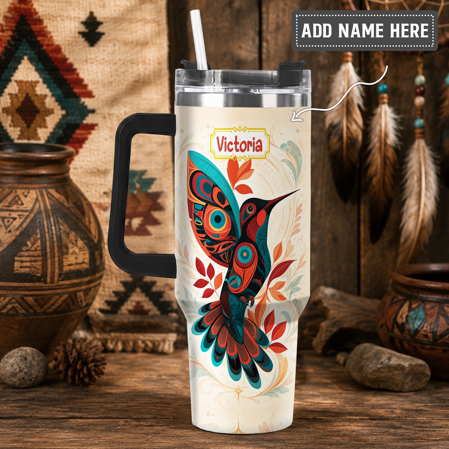 Hummingbird Ember Bloom Personalized Tumbler