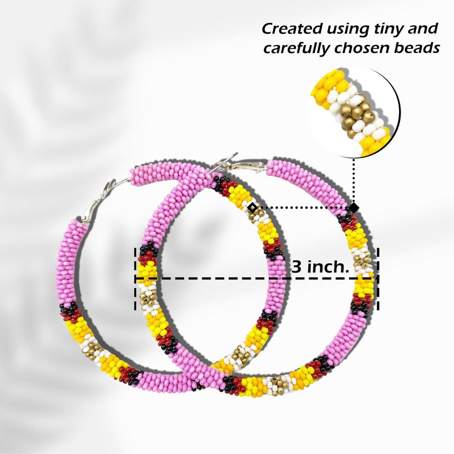 SALE 50% OFF - 3 inch Hoop Round Pattern Beaded Handmade Earrings For Women