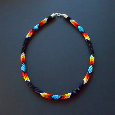 SALE 50% OFF - Black Dusk Pattern Beaded Handmade Necklace Native American Style