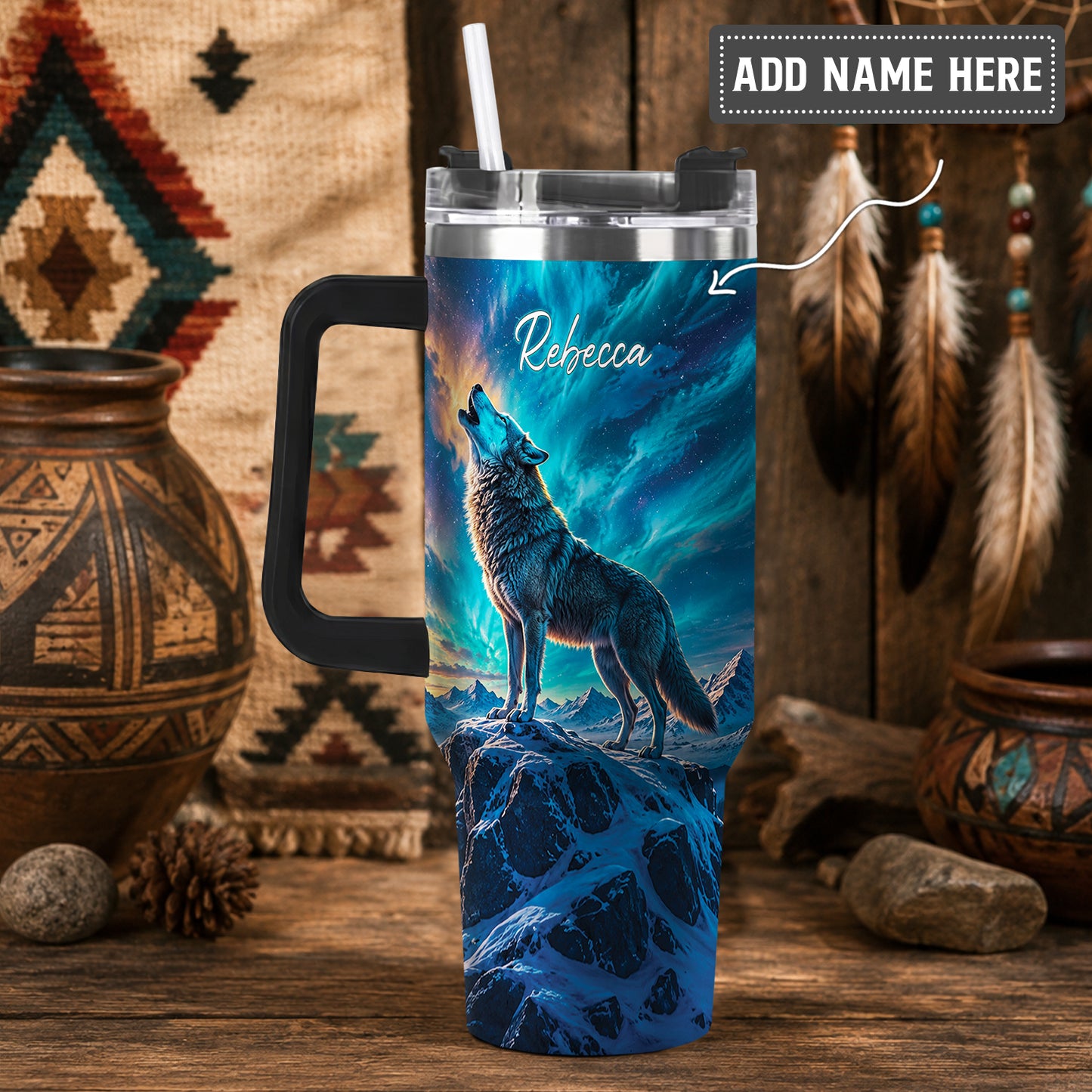 Celestial Wolf Howl Personalized Tumbler