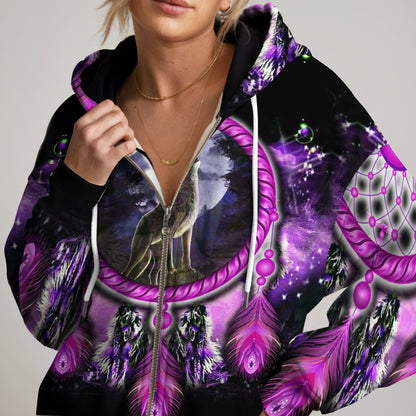 Wolf Dreamcatcher Hoodie – Purple Tribal Moon Howl Design