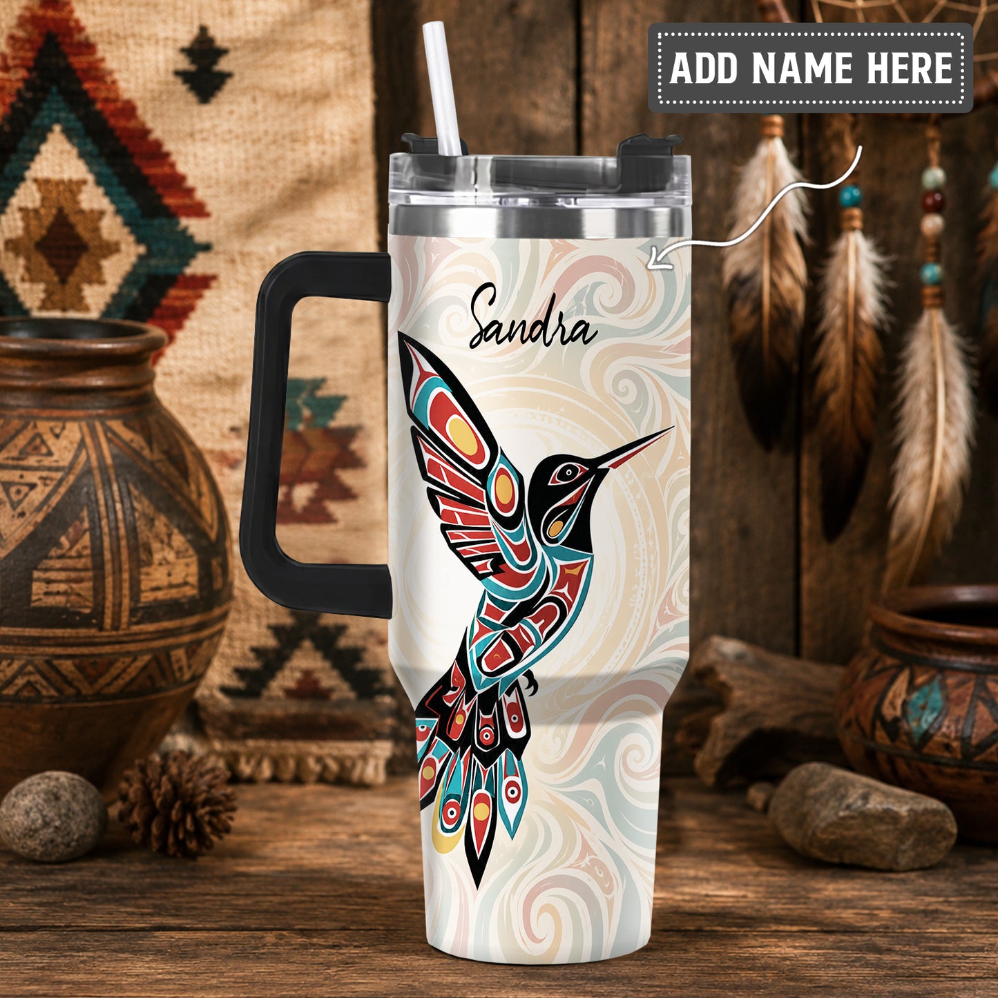 Crimson Hummingbird Grace Personalized Tumbler