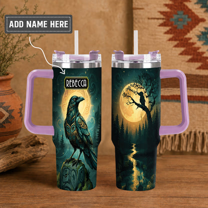 Raven Midnight Forest Personalized Tumbler