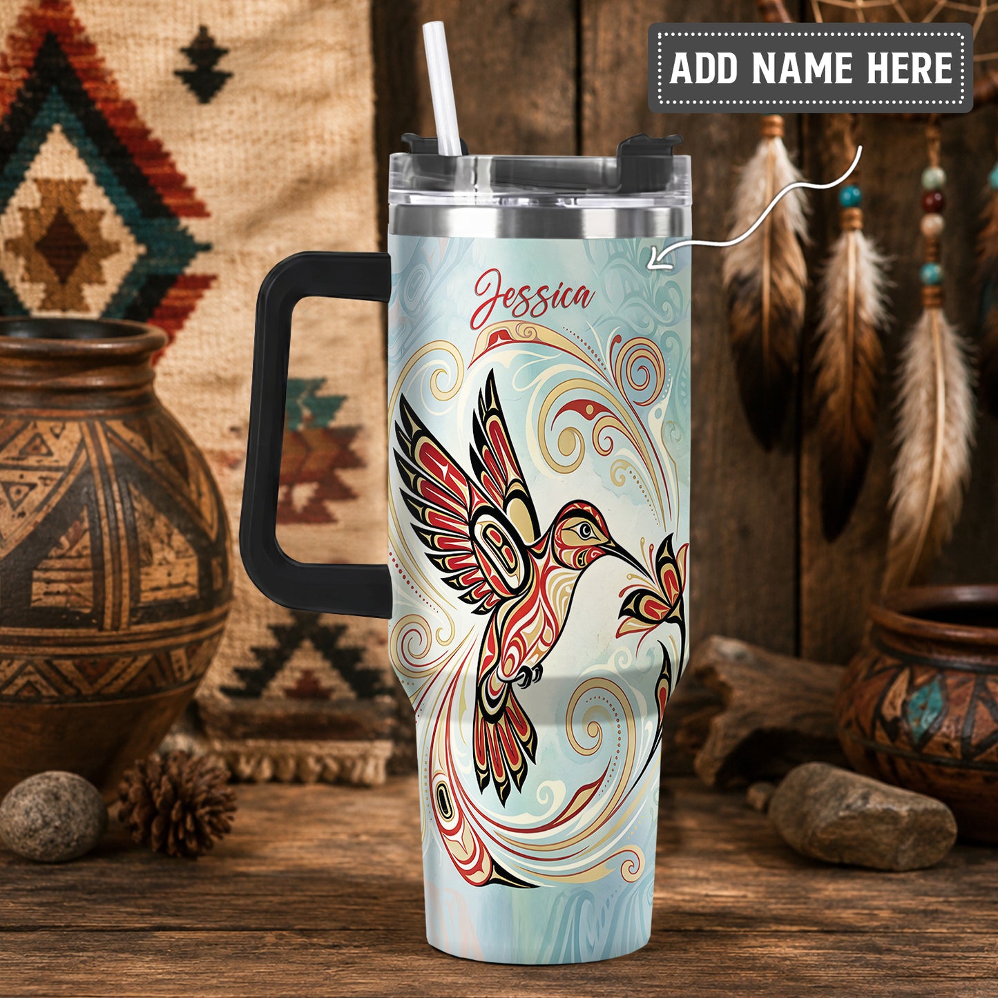 Crimson Hummingbird Elegance Personalized Tumbler