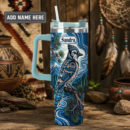 Blue Jay Forest Whispers Personalized Tumbler