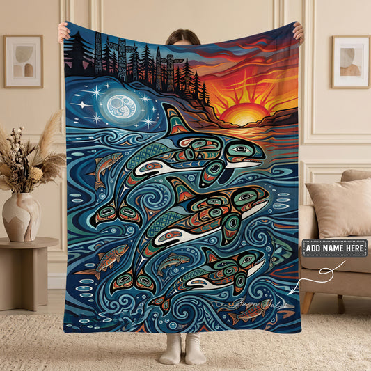 Moonlit Orca Journey Personalized Premium Blanket