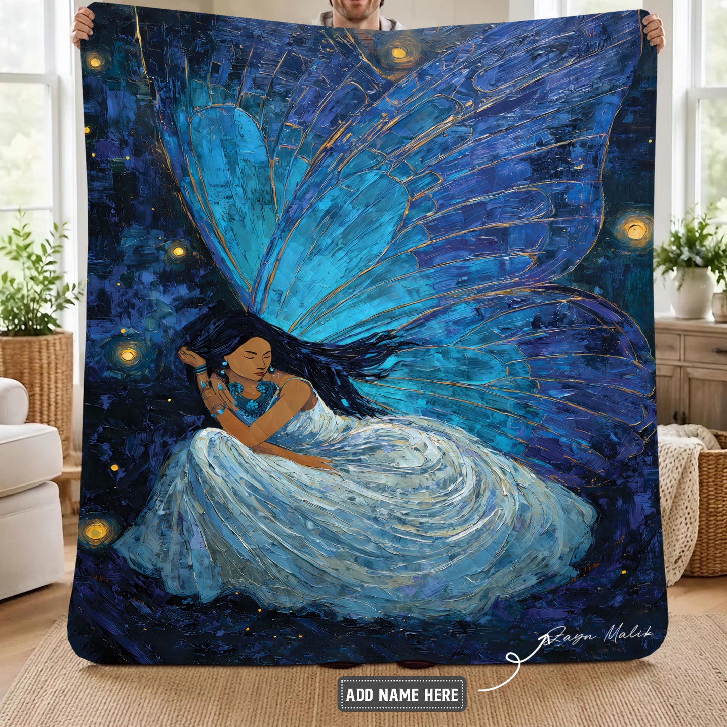 Azure Butterfly Woman Personalized Premium Blanket