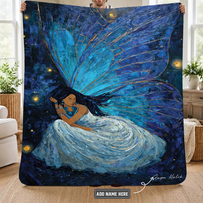 Azure Butterfly Woman Personalized Premium Blanket