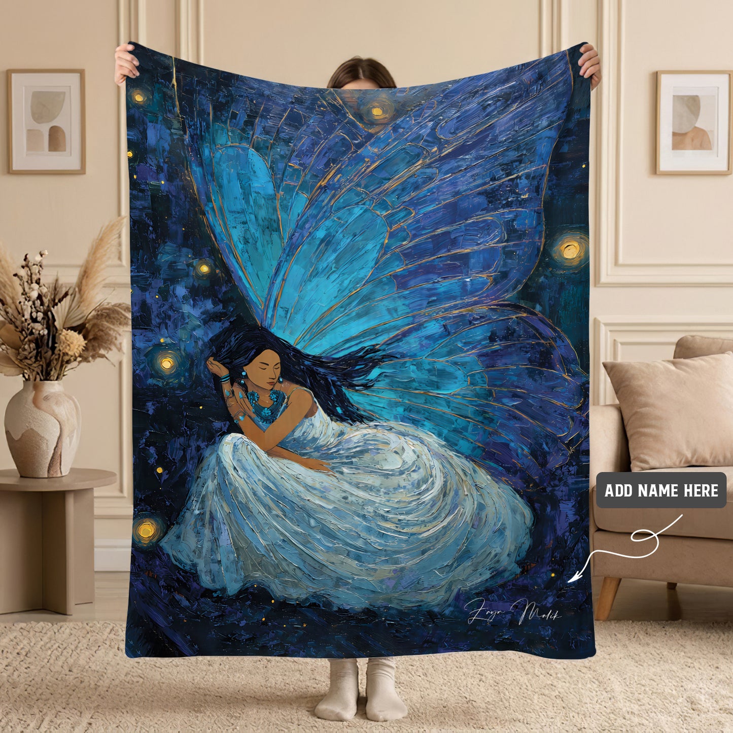 Azure Butterfly Woman Personalized Premium Blanket