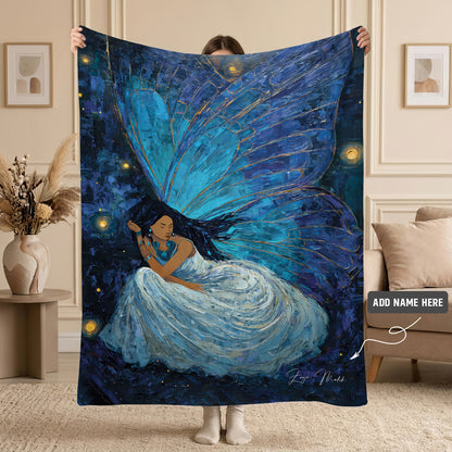 Azure Butterfly Woman Personalized Premium Blanket