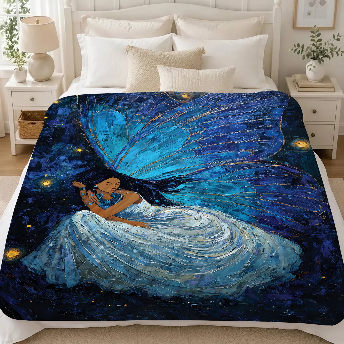 Azure Butterfly Woman Personalized Premium Blanket